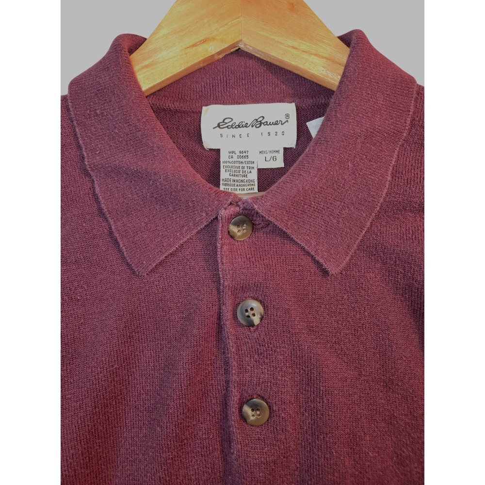 Vintage Eddie Bauer Men's Large Spring Sweater Polo Neck Burgundy Long Sleeve - Picture 6 of 7